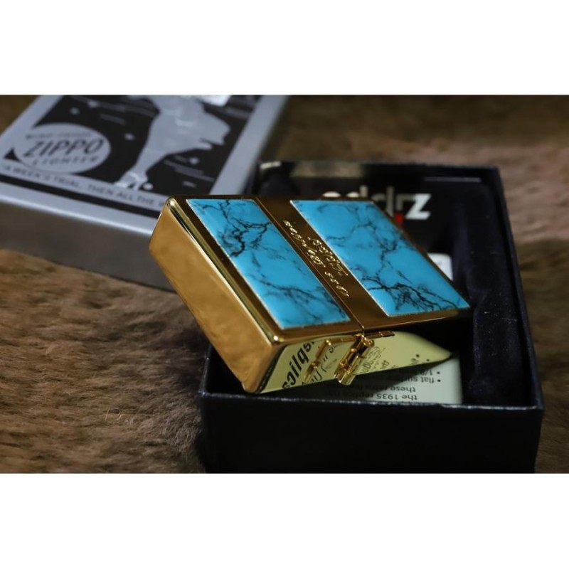 限定ZIPPO 1935レプリカ ターコイズパネル 金 ゴールド シリアル