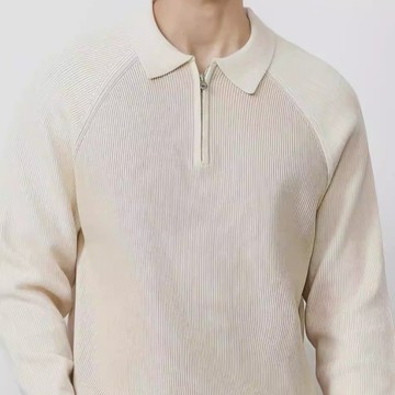 秋冬季半拉鍊POLO領撞色毛衣男新款潮流休閒寬鬆針織衫男