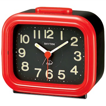 RHYTHM 日本麗聲時計 色彩繽紛居家鬧鐘  黑紅色