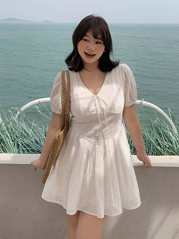 💕甜心大尺碼💕大尺碼洋装 法式初戀泡泡袖連衣裙女夏季甜美氣質收腰顯瘦公主短裙子