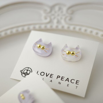 貓貓好朋友耳環 | 點點淡紫