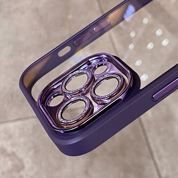 幻晶紫玫瑰 自帶閃粉鏡頭膜 手機殼 適用於 蘋果 iphone 14 13 12 11 pro max 防摔殼 保護殼
