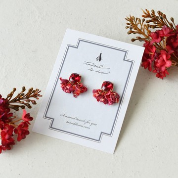 深紅水晶流蘇耳針・耳夾