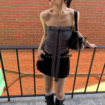ISA_暈染至上 多造型綁帶直條紋平口上衣_63105