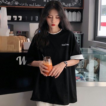 ins超火古著vintage短袖T恤女夏裝學生寬松假兩件百搭半袖上衣服