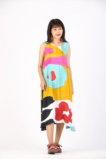 Dress Hand Paint Soft Cotton Silk for Yoga Vacation Holidays