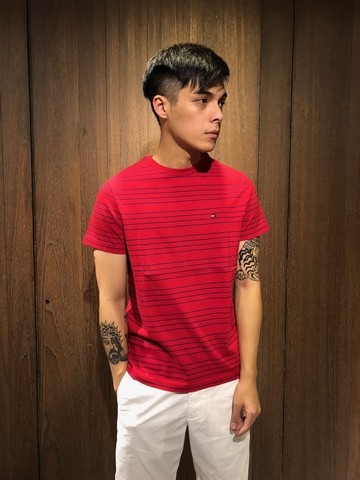 美國百分百【全新珍品】 Tommy Hilfiger T恤 TH 男衣 短袖 T-shirt 條紋 上衣 紅色 AK03