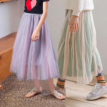 女童裙子半身裙春秋季兒童百褶裙中長款小女孩洋氣半裙女大童紗裙