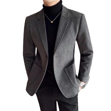 毛呢西裝外套男 秋冬男士毛呢休閒西裝外套 韓版緊身商務上衣 高級感加厚單西裝