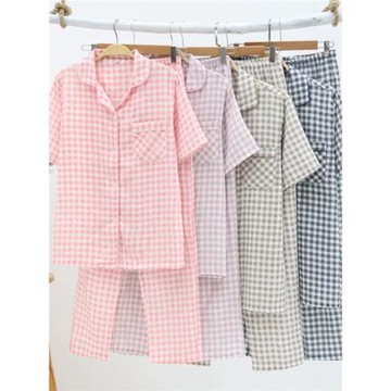 情侶睡衣夏季短袖長褲純棉紗布家居服薄款起居服全棉男女睡衣套裝