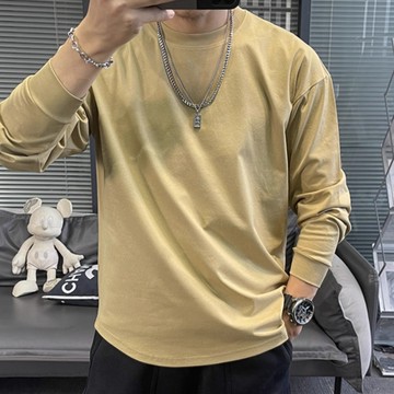 美式潮牌休閒運動長袖T恤男 圓領健身肌肉寬鬆上衣男