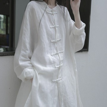 【Chan's】爆款夏季中式襯衫女寬鬆中長款襯衣複古禪意古代漢服白上衣女夏裝夏天