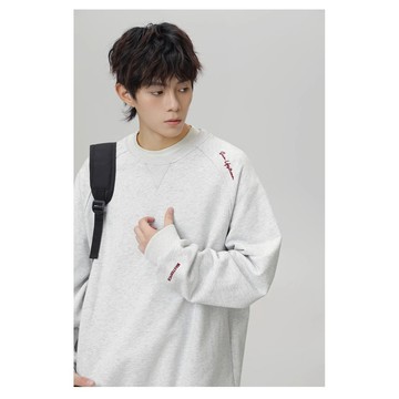 【COMOON】美式插肩袖圓領大學T M-3XL 重磅純棉 字母刺繡 寬鬆舒適 百搭 情侶裝  男生上衣 大學t