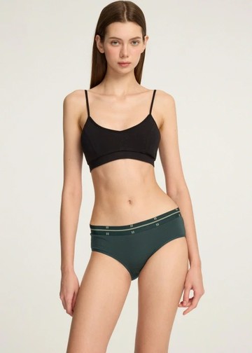 秋日呢喃．寬版緊帶中腰三角內褲(森綠-緊帶斜格綠底)