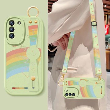 適用三星s21手機殼新款s21+彩虹笑臉s21fe軟硅膠保護套s21ultra背帶掛繩Galaxy全包防摔斜挎腕帶女款背帶外殼
