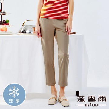 Myvega麥雪爾 MIT涼感中車線後鬆緊腰八分褲-咖啡