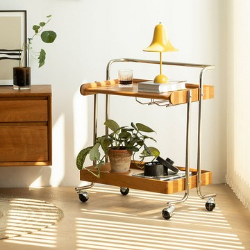 【台灣公司貨 免運 可開票】茶几 邊桌 收納櫃 邊櫃 集物中古小推車實木邊幾客廳茶幾沙發移動推車櫻桃木置物架