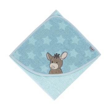 Sterntaler艾力克驢連帽浴巾-粉藍80x80cm