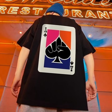 M-8XL 夏季薄款美式韓系寬松大碼印花短袖T恤男 大碼上衣男 五分袖 青少年潮牌短袖 圓領短袖 T恤男 情侶印花短袖T