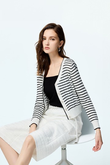 立體黑白橫條針織外罩
