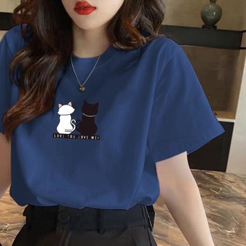 100%純棉大碼女裝遮肚子顯瘦圓領短袖t恤衫夏季胖mm百搭正肩上衣