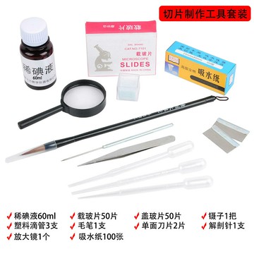 稀碘液初中生物實驗觀察洋蔥表皮切片生物臨時裝片染色制作工具生物實驗器材吸水紙載玻片蓋玻片教學儀器教具