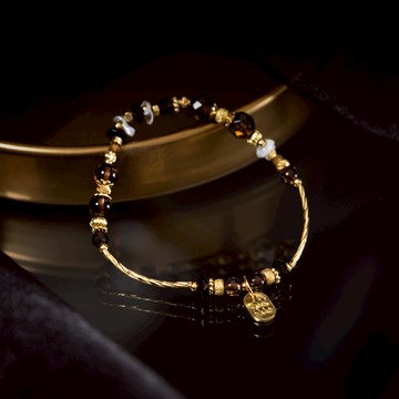 醇焠｜茶晶珍珠沙弗萊手鍊 C1687