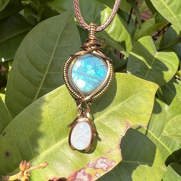 訂製請私訊 天然拉長石月光石項鍊 金屬編織 水晶原礦 手作設計