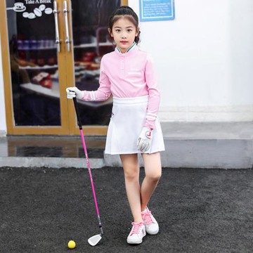 兒童高爾夫衣服 男女童高爾夫服裝長袖T恤韓版立領秋冬青少年上衣