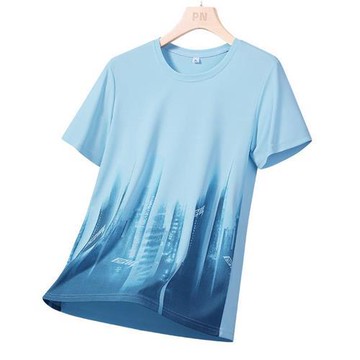 【米蘭精品】現貨+預購 T恤短袖上衣運動上衣跑步背心修身顯瘦-冰絲摩天樓印花運動男裝4色74kw29