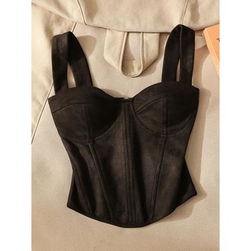 黑色辣妹魚骨胸衣吊帶背心女內搭修身束腰短款帶胸墊打底抹胸上衣