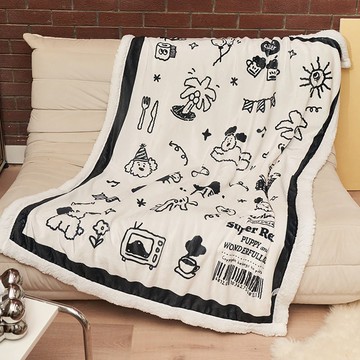 黑白涂鴉毛毯 午睡毯 蓋腿毯 沙發蓋毯