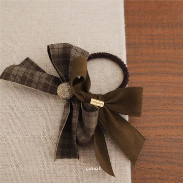 GUKUALI法式復古格紋蝴蝶結抓夾女高級感輕奢氣質發圈頭飾發繩新