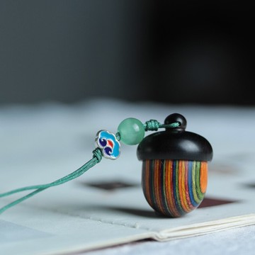 彩虹木松果橡果吊墜手機鏈男女鑰匙扣包包掛件飾品可擰開空心掛飾