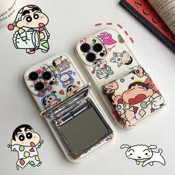 卡通蠟筆小新適用iPhone16promax蘋果17手機殼14保護殼12可愛7/8p女xs/xr軟殼11全包15pro補妝鏡子13mini創意