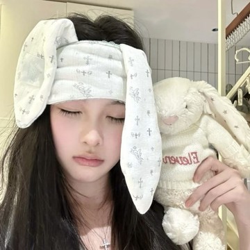 💫明星💫同款元氣少女軟萌卡通不透光睡覺眼罩護額甜美可愛兔耳朵 兔子天使透氣眼罩遮光睡眠輕薄專用午睡眼罩辦公室緩解疲勞
