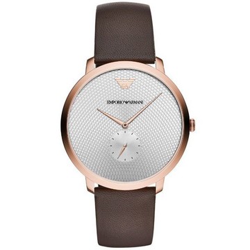 【Emporio Armani亞曼尼】 AR11163 小秒針 格紋面盤 皮革錶帶男錶 白 42mm 台南時代鐘錶