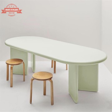 極簡書桌創意長方形電腦桌簡約輕奢設計師辦公會議桌奶油風餐桌