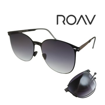 ROAV 美國洛杉磯品牌 CHARLIZE 大鏡面輕量薄鋼折疊太陽眼鏡 SS009.13.41 霧黑框漸層灰 公司貨