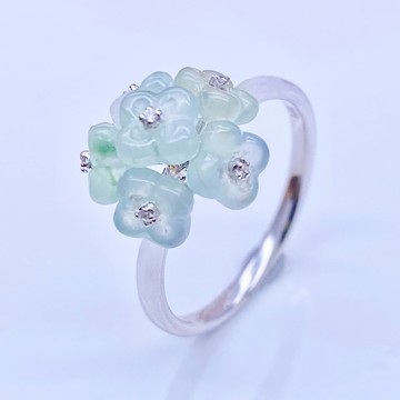 夢幻花園 - 18K玫瑰金冰蘋果綠翡翠繡球花鑽石戒指