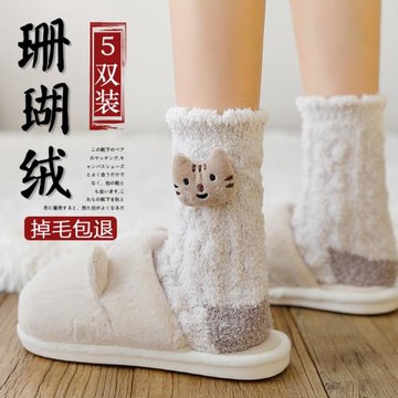珊瑚絨襪子女ins潮中筒襪日系可愛卡通月子襪加厚加絨保暖地板襪