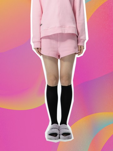 鬆緊腰織帶撞色修身刷毛短褲