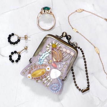 超迷你串珠刺繡口金包 可當項鍊、也能當包包吊飾 62 紫色 紗布