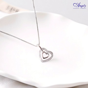 [快速出貨]【Angely】雙層愛心鋯石項鍊(享盒裝服務)｜日常 簡約 送禮 生日禮物 情人禮物 女生禮物