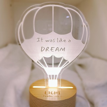 夢想熱氣球原創壓克力櫸木底座3D夜燈/基督教禮品/受洗禮物/福音