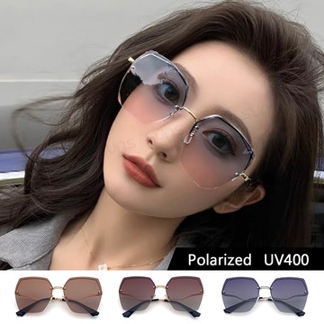 【新品】韓版漸層切邊墨鏡 偏光太陽眼鏡 無邊框 超輕量 金屬時尚墨鏡 防眩光 抗UV400 淑女太陽眼鏡