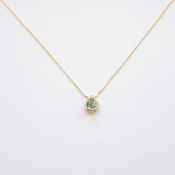 限量現貨 - 天然綠色剛玉 綠色藍寶 水滴形 圍鑽 純 18K 黃金項鍊