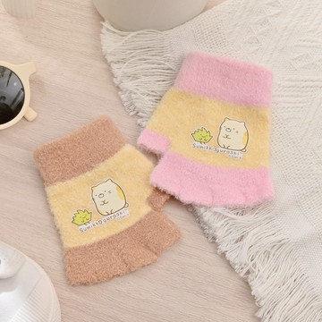 童角落貓咪羽毛半指手套-多色任選