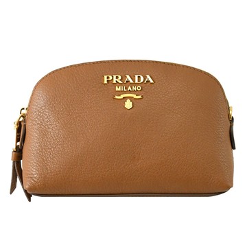 PRADA 1ND005 浮雕LOGO貝殼造型萬用包/化妝包.棕