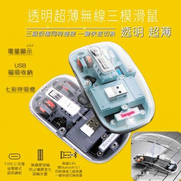Songwin 透明超薄磁吸無線三模滑鼠(靜音設計、TYPE C 充電)